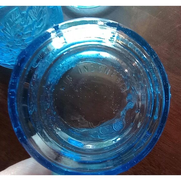 Vintage Kig Ice Blue Pressed Glass Dishes: Poinsettia Design, Set of 12 - Picture 2 of 8